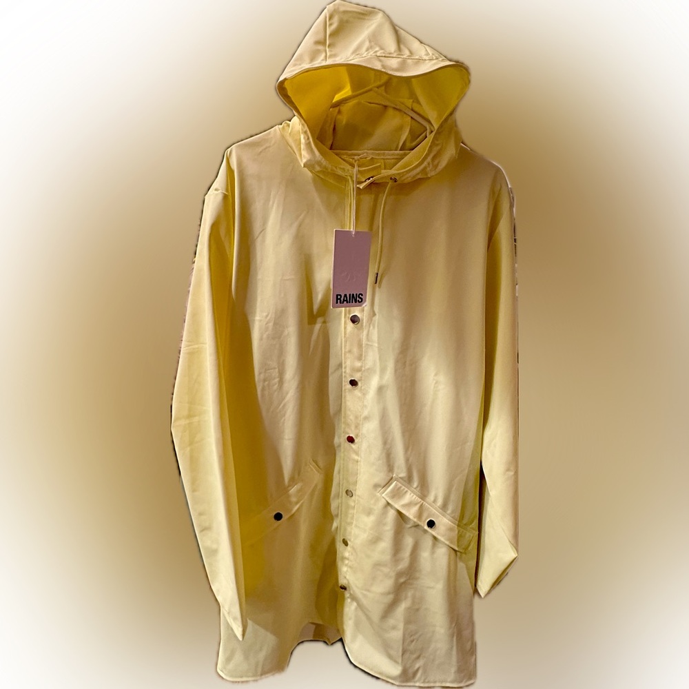RAINS Long Contemporary Rain Jacket-Color: Straw(light yellow)*RARE*-SZ: L- NWT